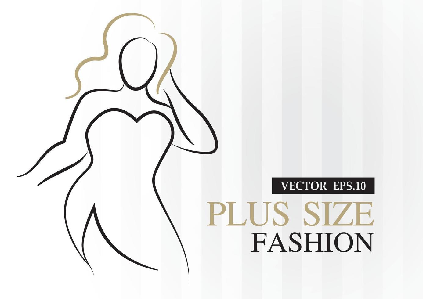 Fashionable plus size woman line art illustration vector on striped background.