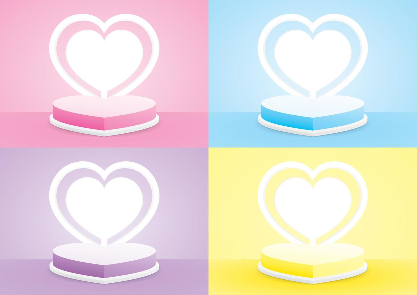 cute sweet pastel heart shape podium display with backdrop 3d illustration vector for putting your object