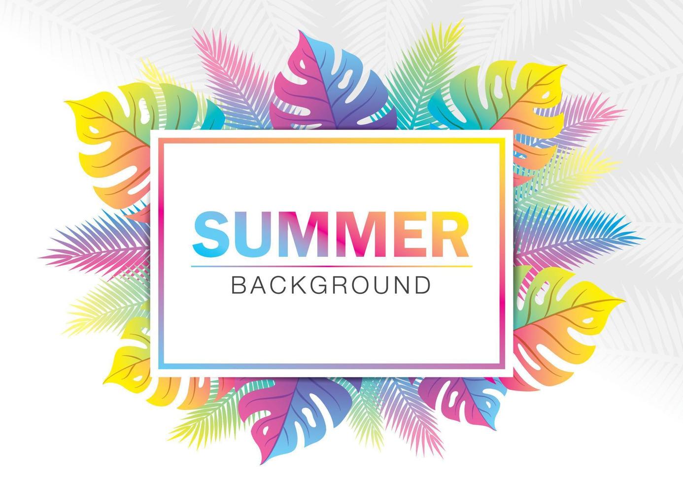 marco rectangular con vector gráfico de hojas coloridas en un divertido estilo de verano tropical para poner tu texto.