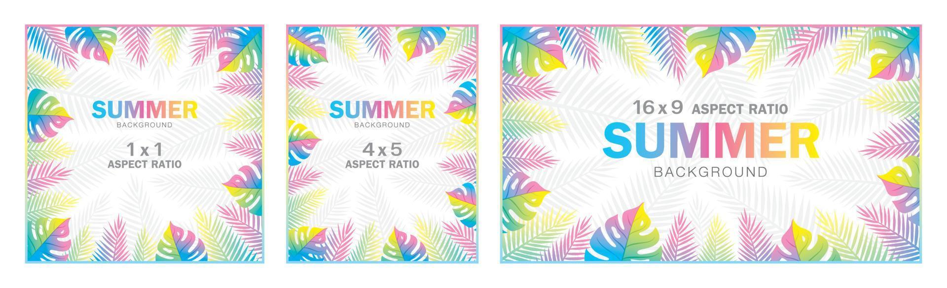 Colorful lively gradient tropical leaves background with copy space in summer style vector