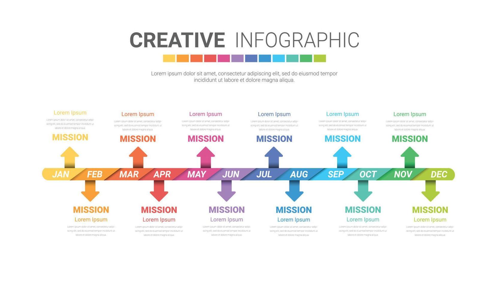 Timeline presentation for 12 months. vector
