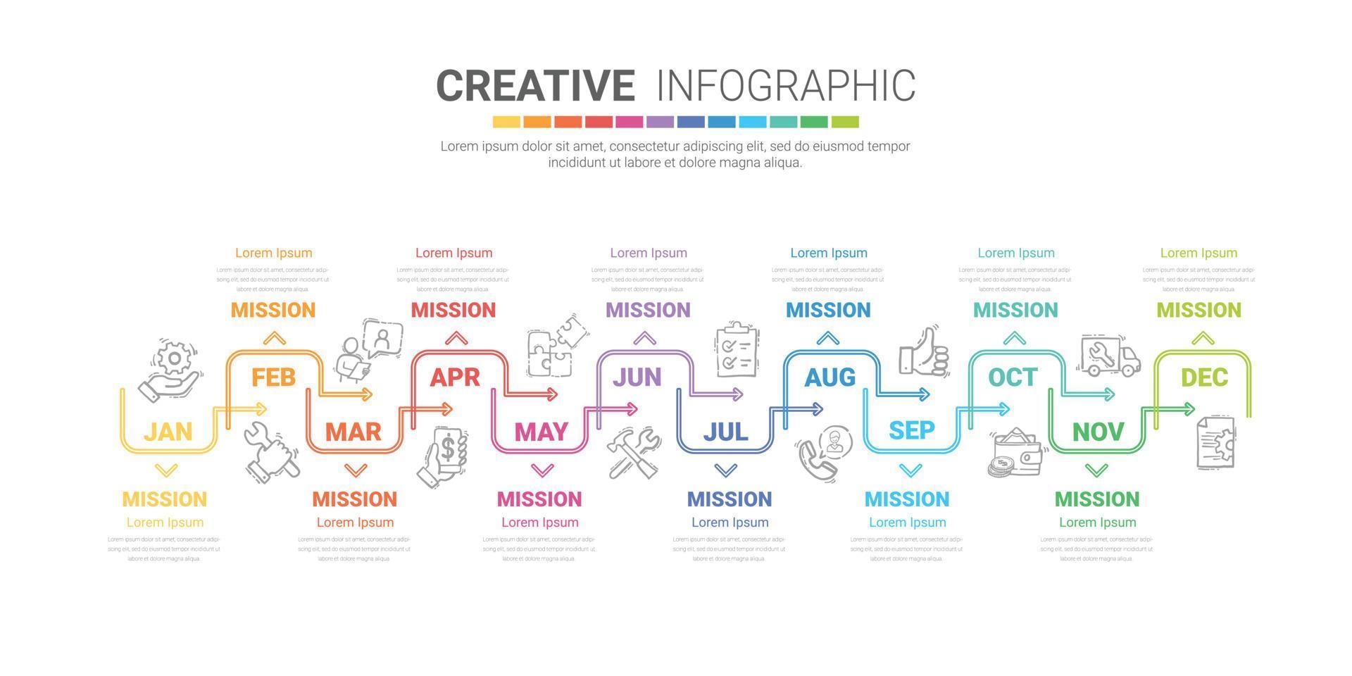 Timeline business for 12 months, Infographics element. vector