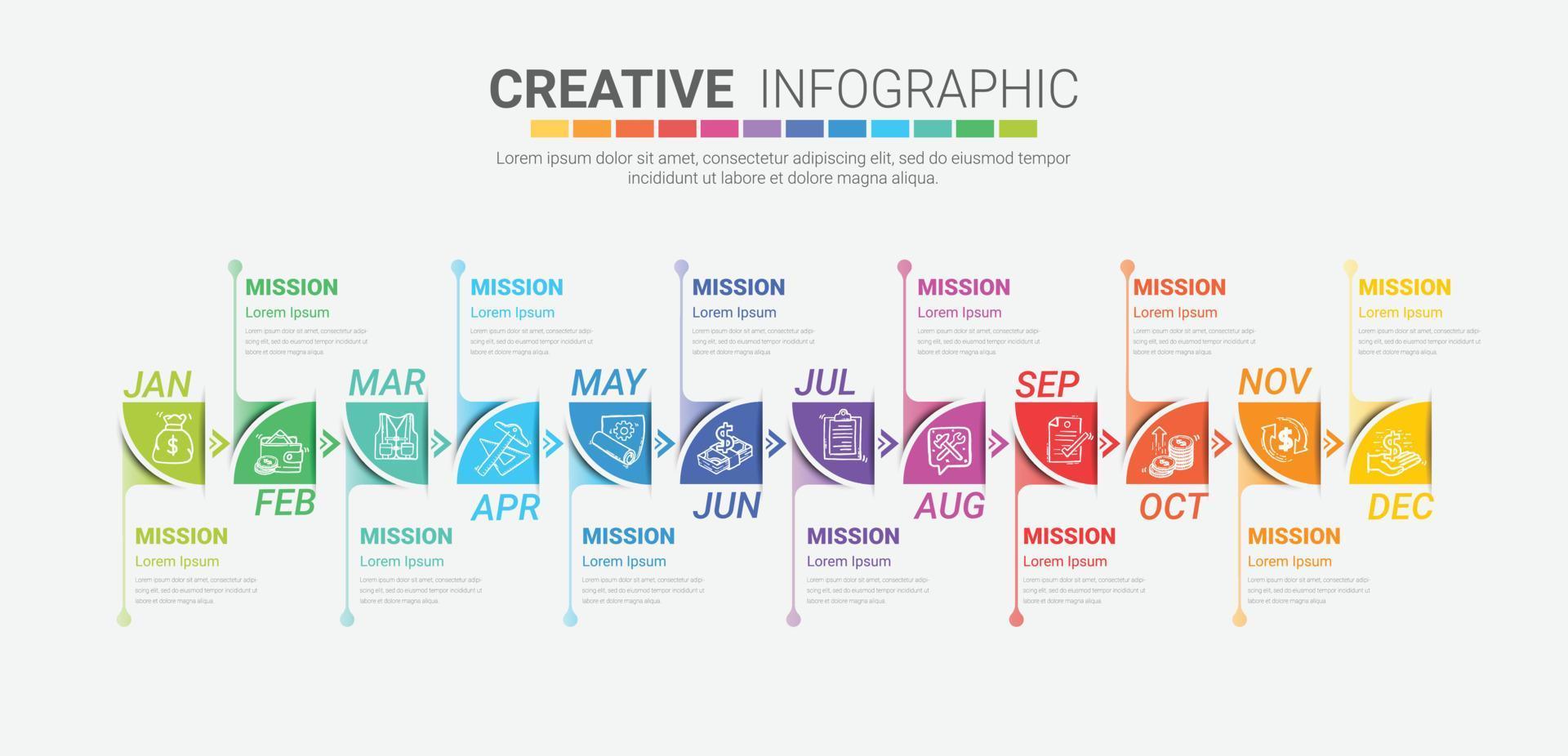 Timeline presentation for 12 months vector