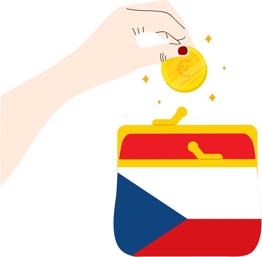 bandera checa vectorial dibujada a mano, corona checa, euro vector