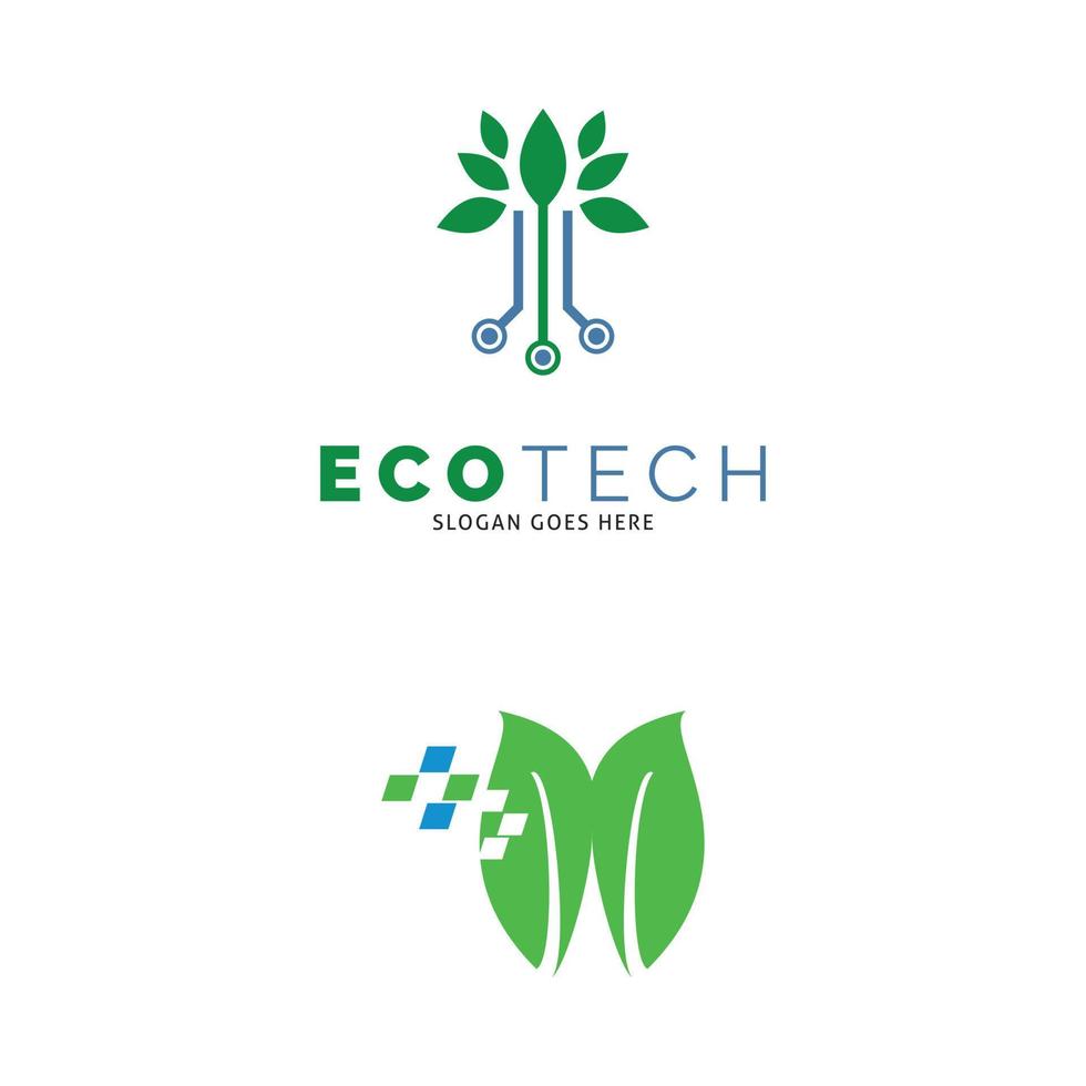 conjunto de diseño de ilustración de plantilla de logotipo de vector de icono de tecnología ecológica