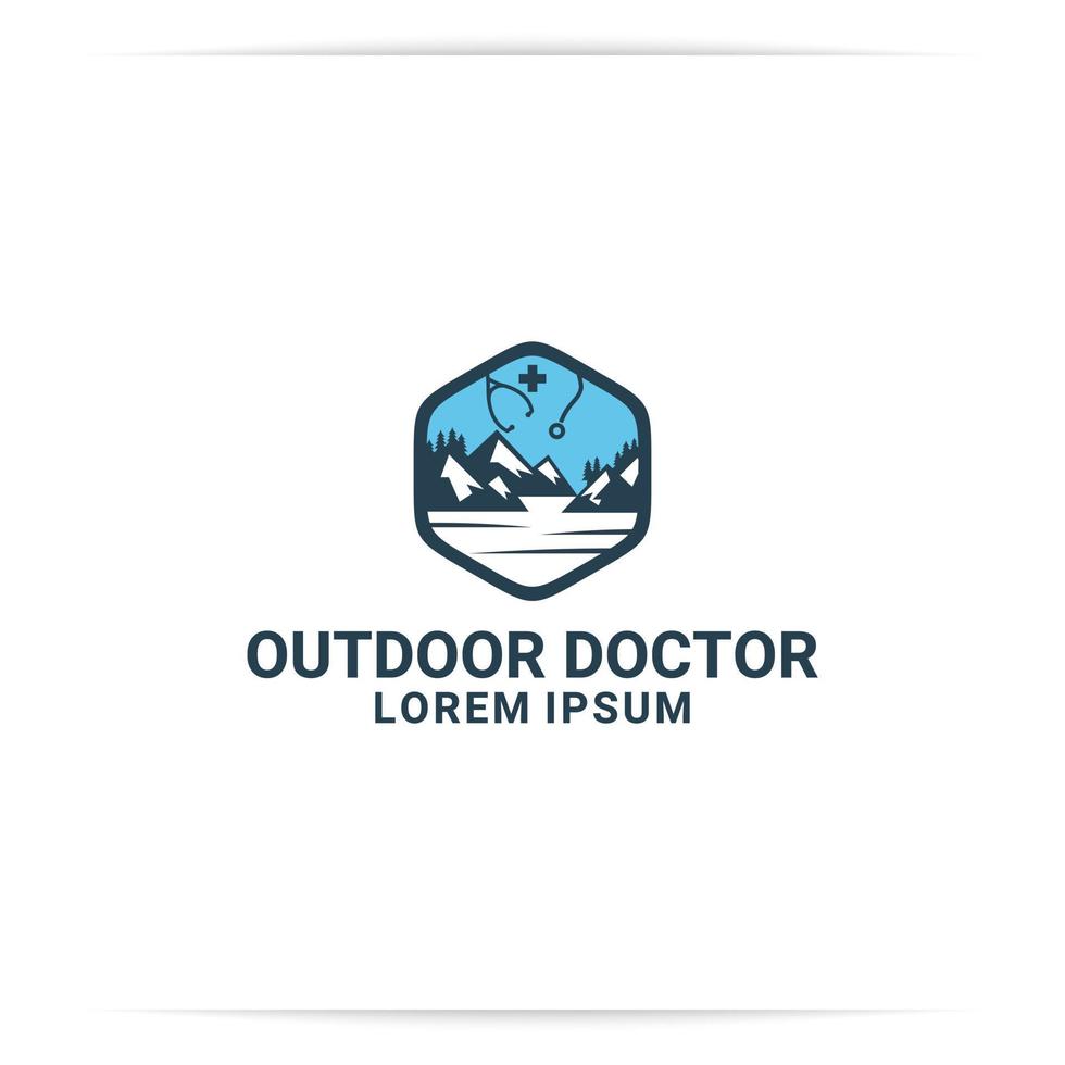 mountain stethoscope logo design vector, doctor mountain, outdoor. vector