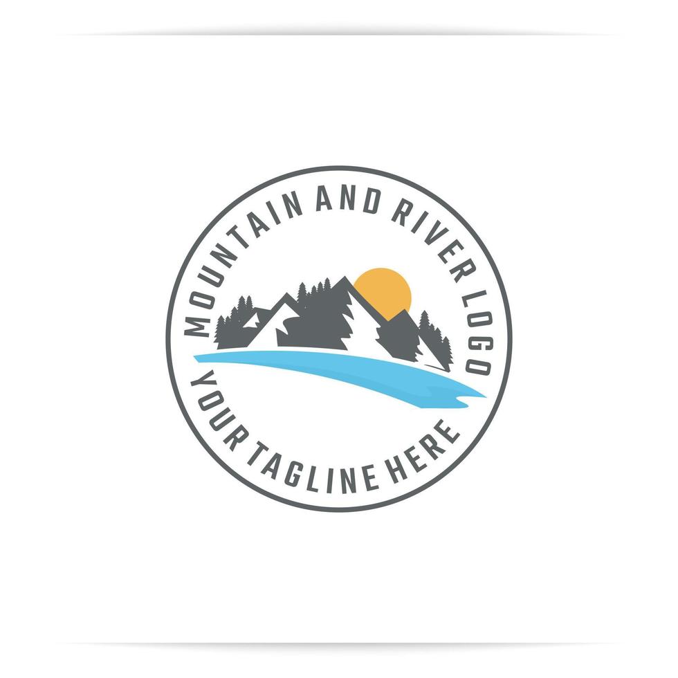 logo design mountain with river vector
