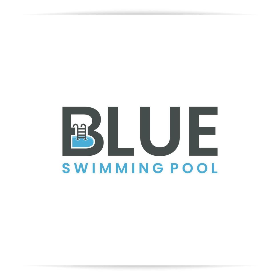 logo design blue swimming pool, water, stairs symbol vector
