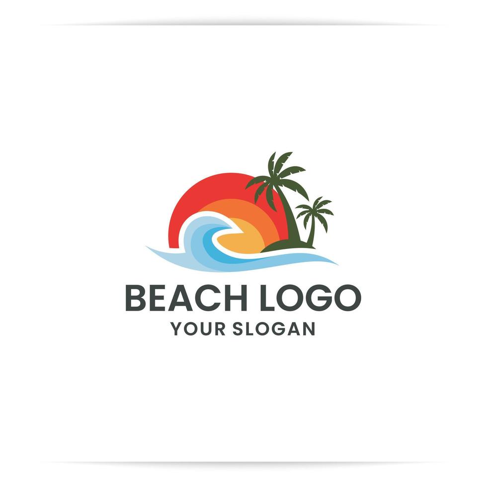 logo design sunrise with palm tree vector