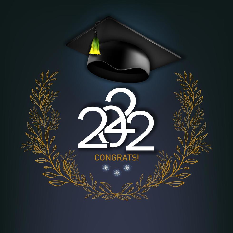 Class of 2022 with graduation cap. Congratulations on graduation with the inscription graduate. Vector illustration template for design party high school or college, graduation invitations