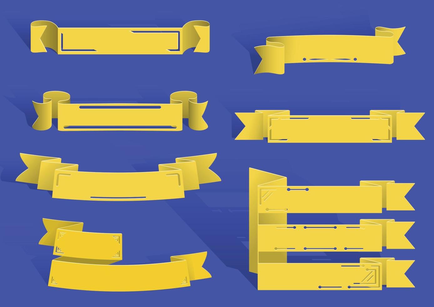 Banner Set of yellow ribbons on pastel blue background. vector
