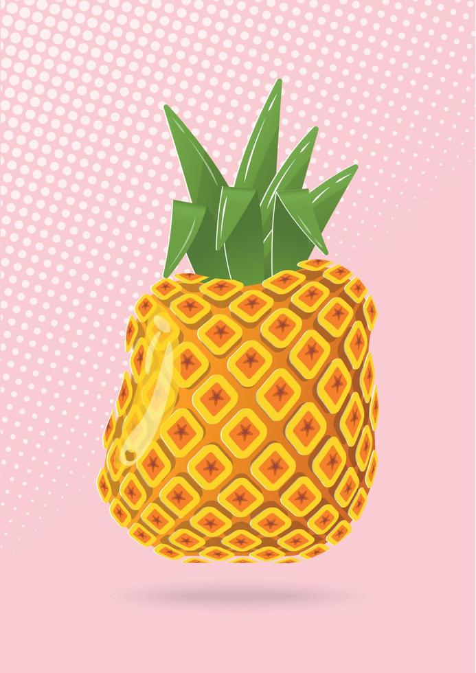 papel de fruta de piña cortado en diseño vectorial de fondo rosa claro. vector