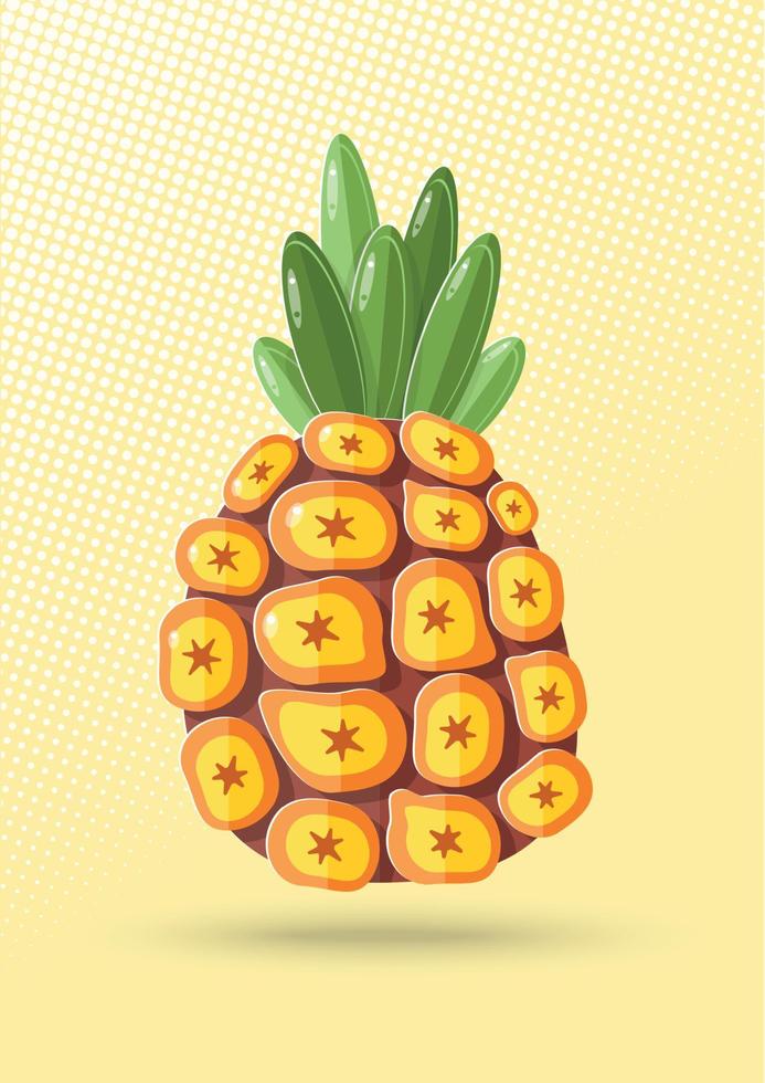 Pineapple fruit paper cut on light yellow background vector design.