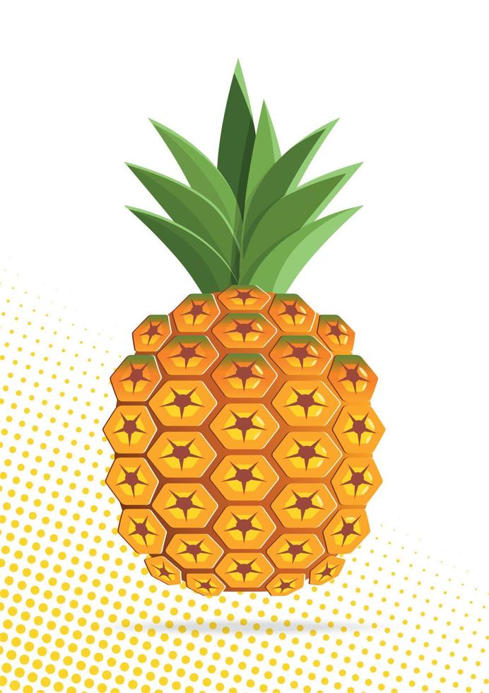 Pineapple fruit paper cut design on white  background and yellow color halftone vector design.