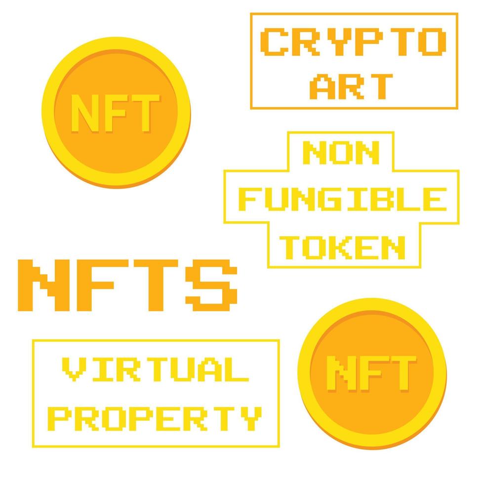 Cool trendy nfts set with text stickers for print. vector