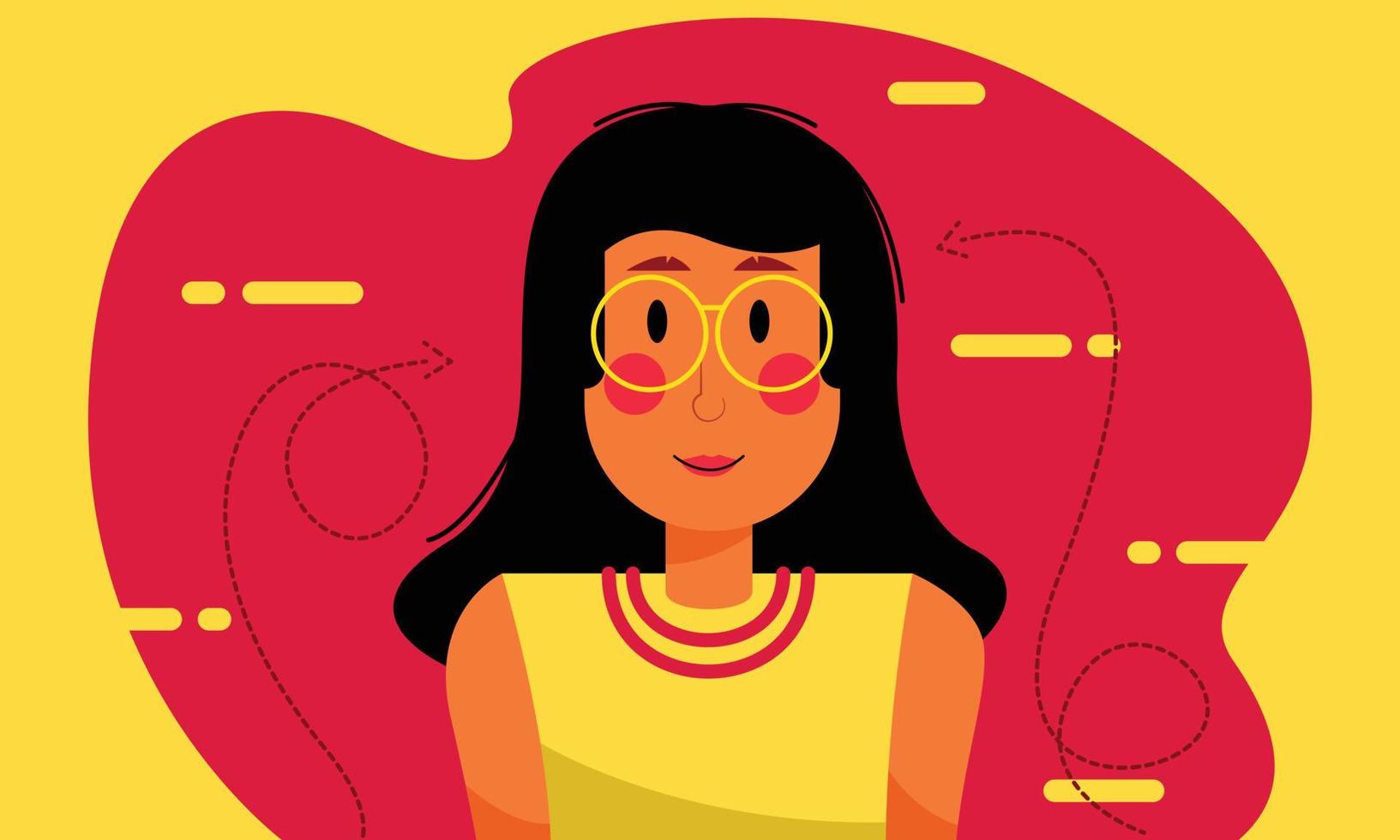 Cute girl blushing with glasses character portrait flat design for poster, banner, or presentation vector