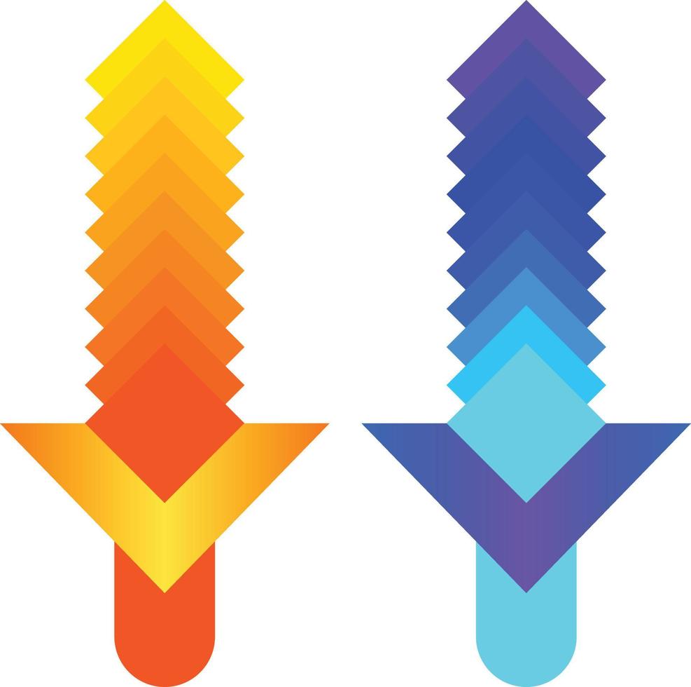 Geometric sword logo concept for game graphic design element, fire and ice sword vector