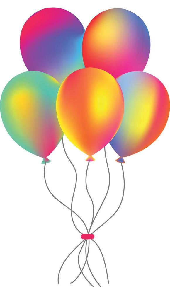 Colorful iridescent balloon group cute icon, bunch of floating balloon design element vector