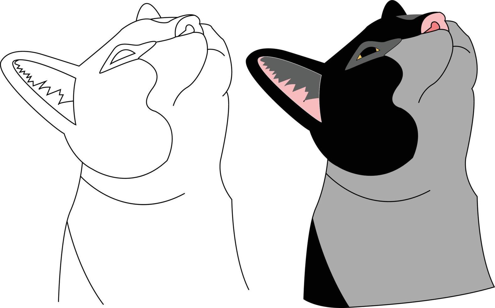 concepto de diseño de gato mirando hacia arriba con línea delgada e icono plano vector