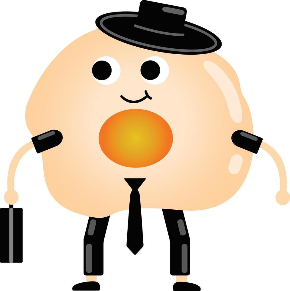 Egg man ready to work, wearing suit, top hat, and suitcase, cute character design for kids related design element vector