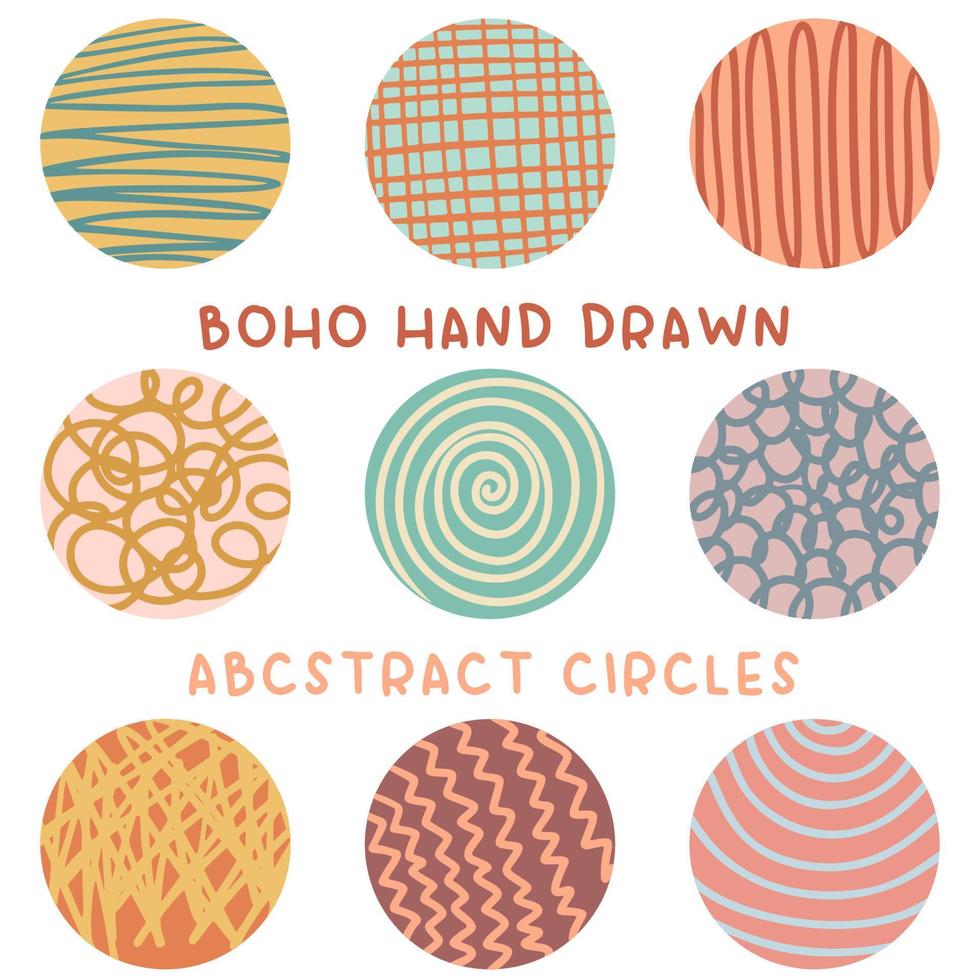 boho hand drawn abstract lines and strokes circles vector