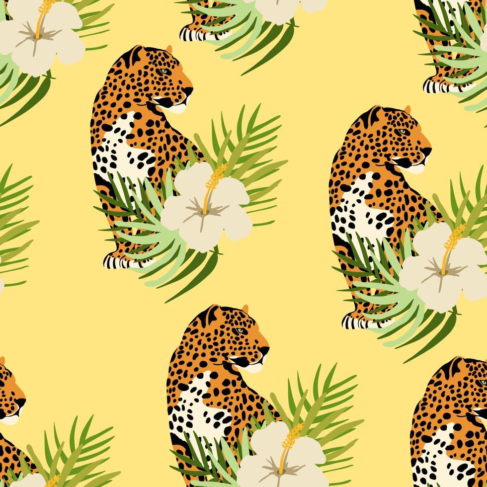 patrón tropical moderno abstracto con hojas de palma de leopardo y flor tropical vector