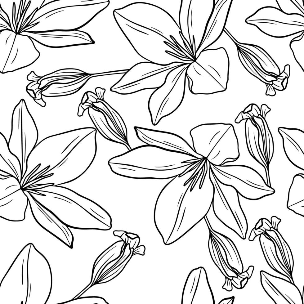 Hand Drawn Flowers and Leaves Sketch Seamless Pattern vector