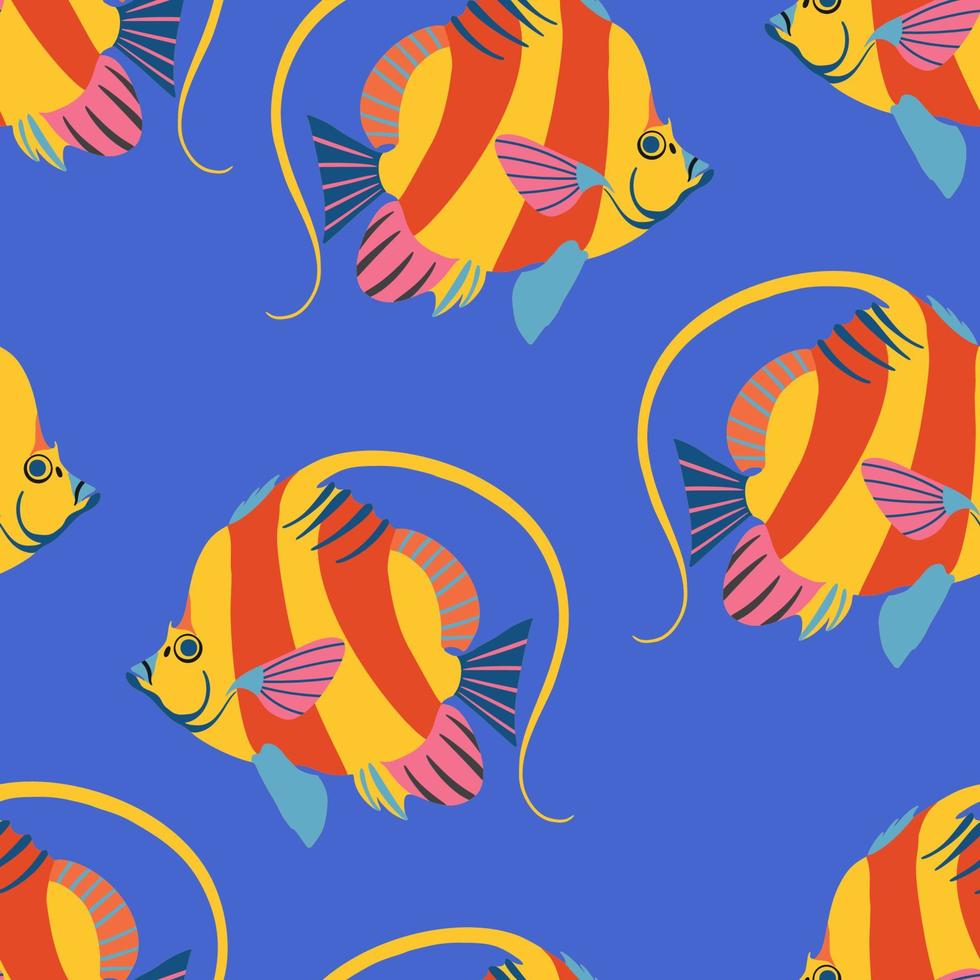 Abstract Trendy Modern Colors Fish Seamless Pattern vector