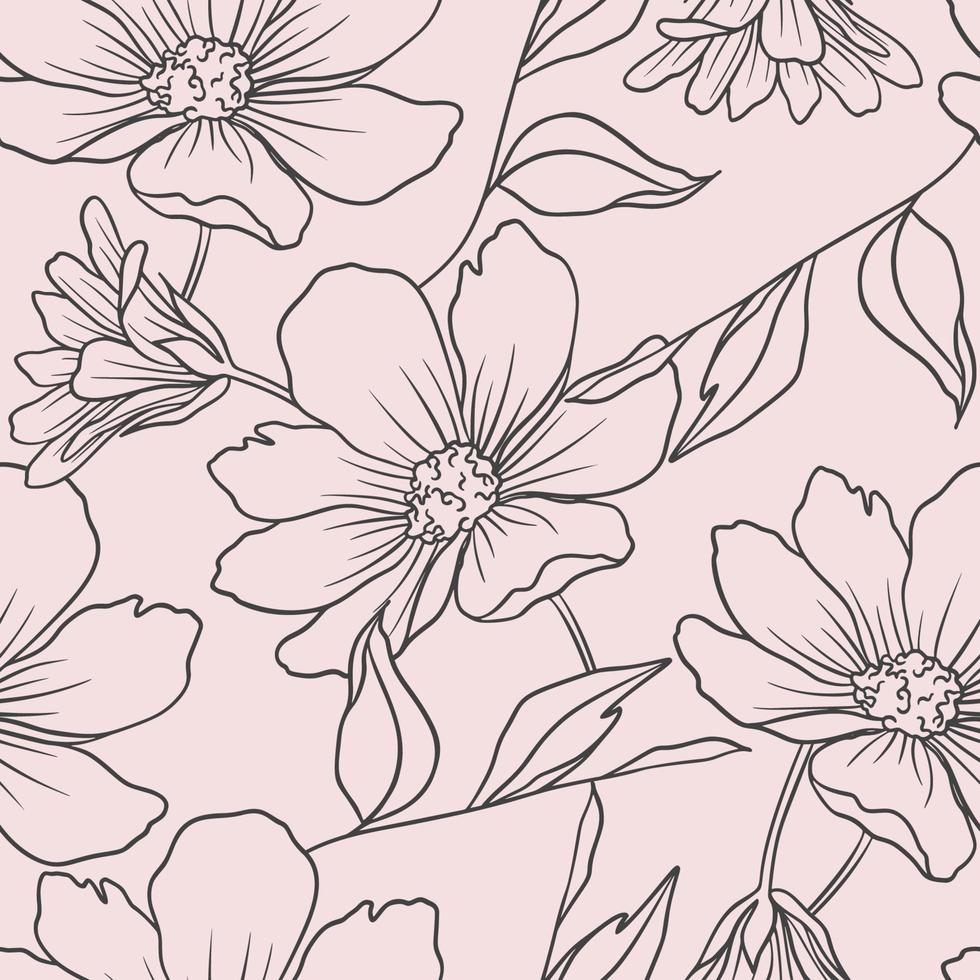 Hand Drawn Flowers and Leaves Sketch Seamless Pattern vector