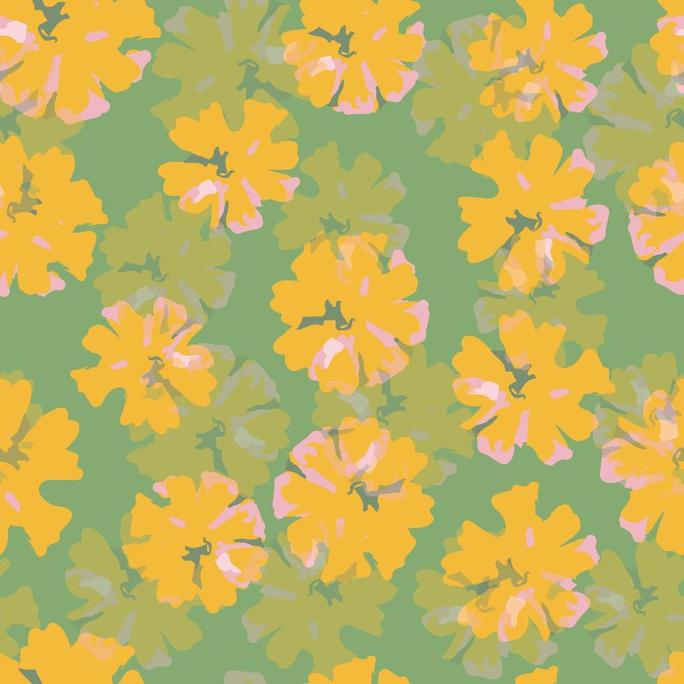 seamless abstract hand drawn flowers pattern on green background , greeting card or fabric vector