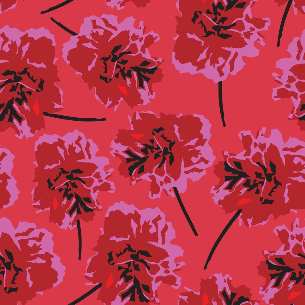 seamless plants pattern background hand drawn red flowers , greeting card or fabric vector