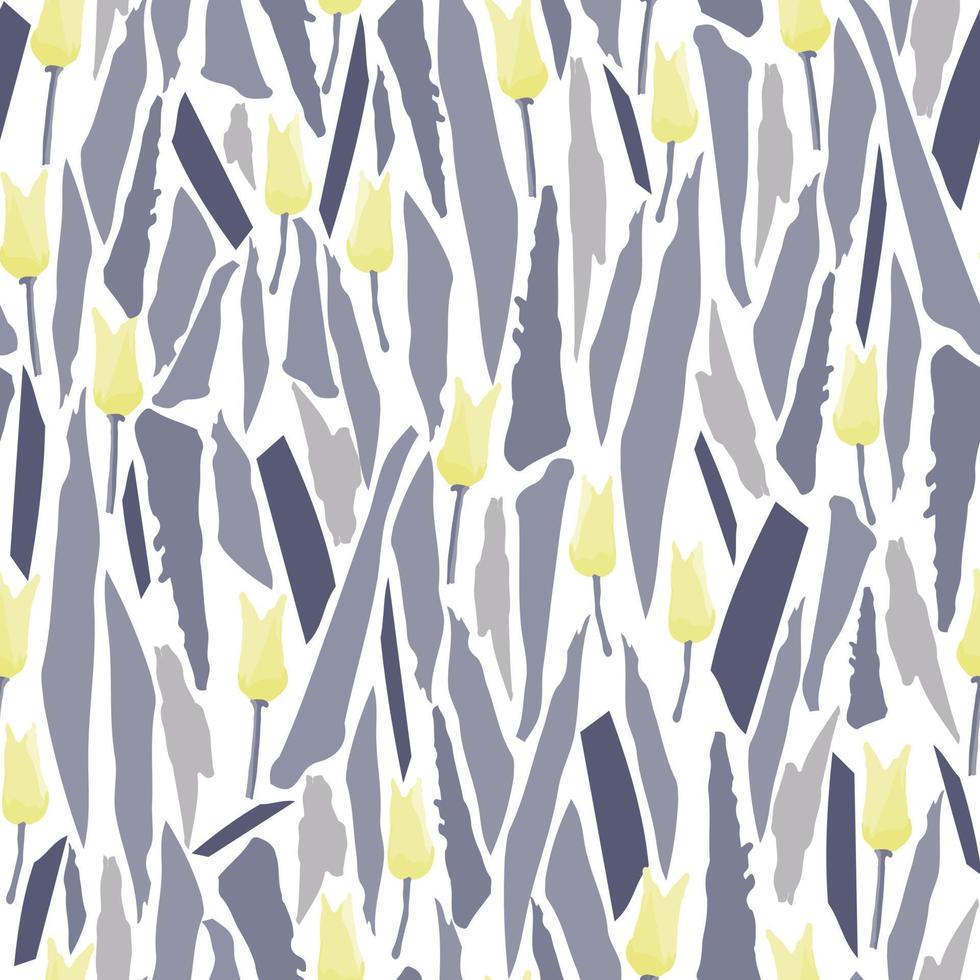 seamless plants pattern background with yellow tulips , greeting card or fabric vector