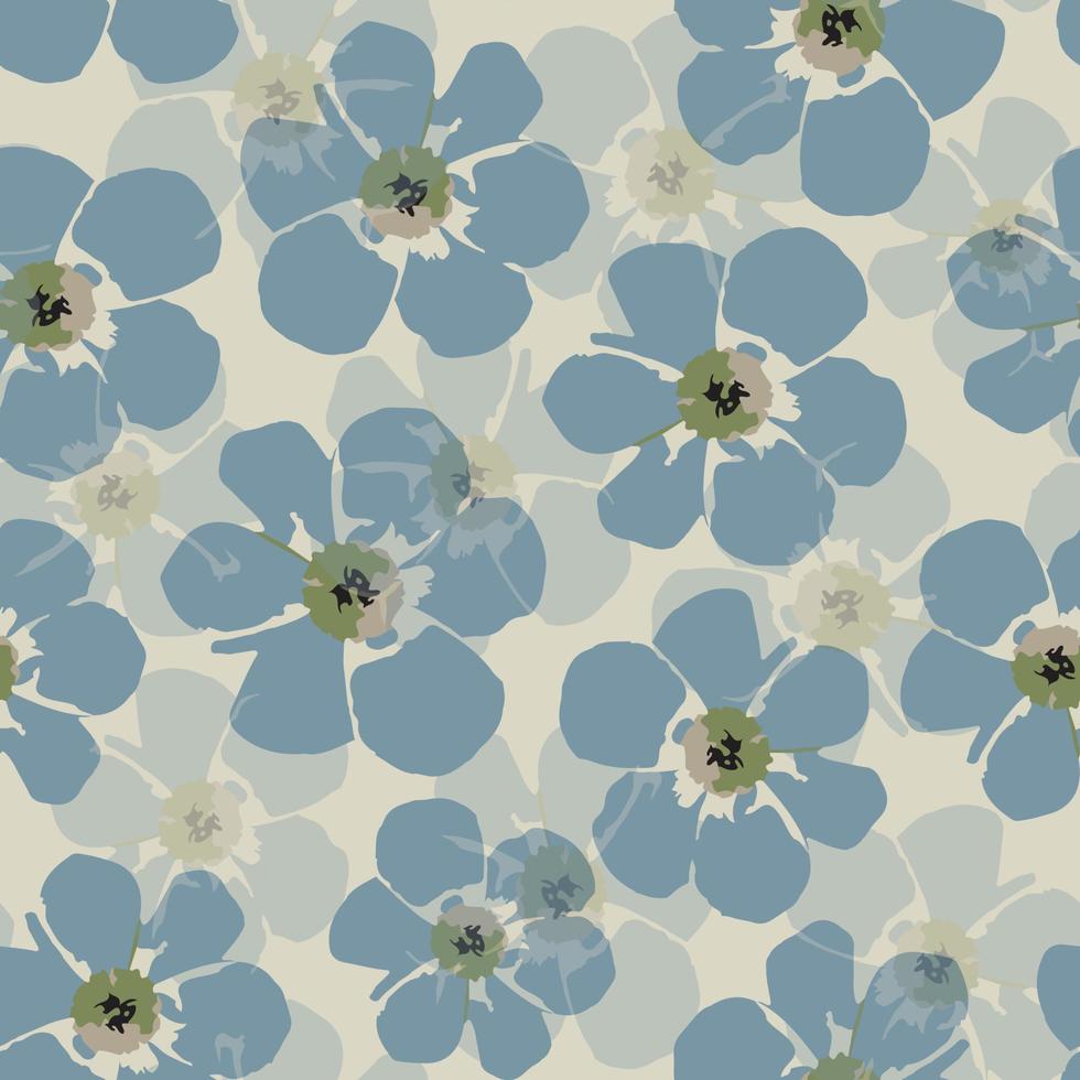 seamless doodle hand drawn blue flowers pattern background , greeting card or fabric vector