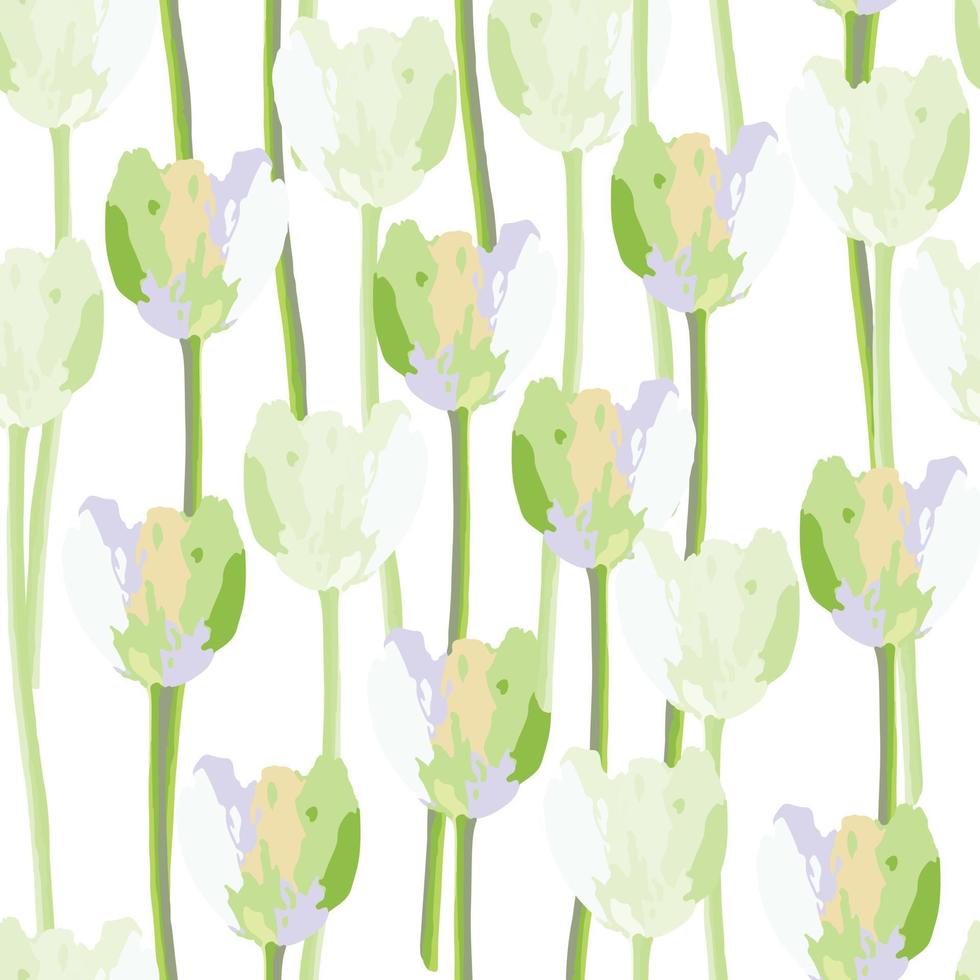 flores de tulipán pastel de fondo de patrón de plantas perfectas, tarjeta de felicitación o tela vector