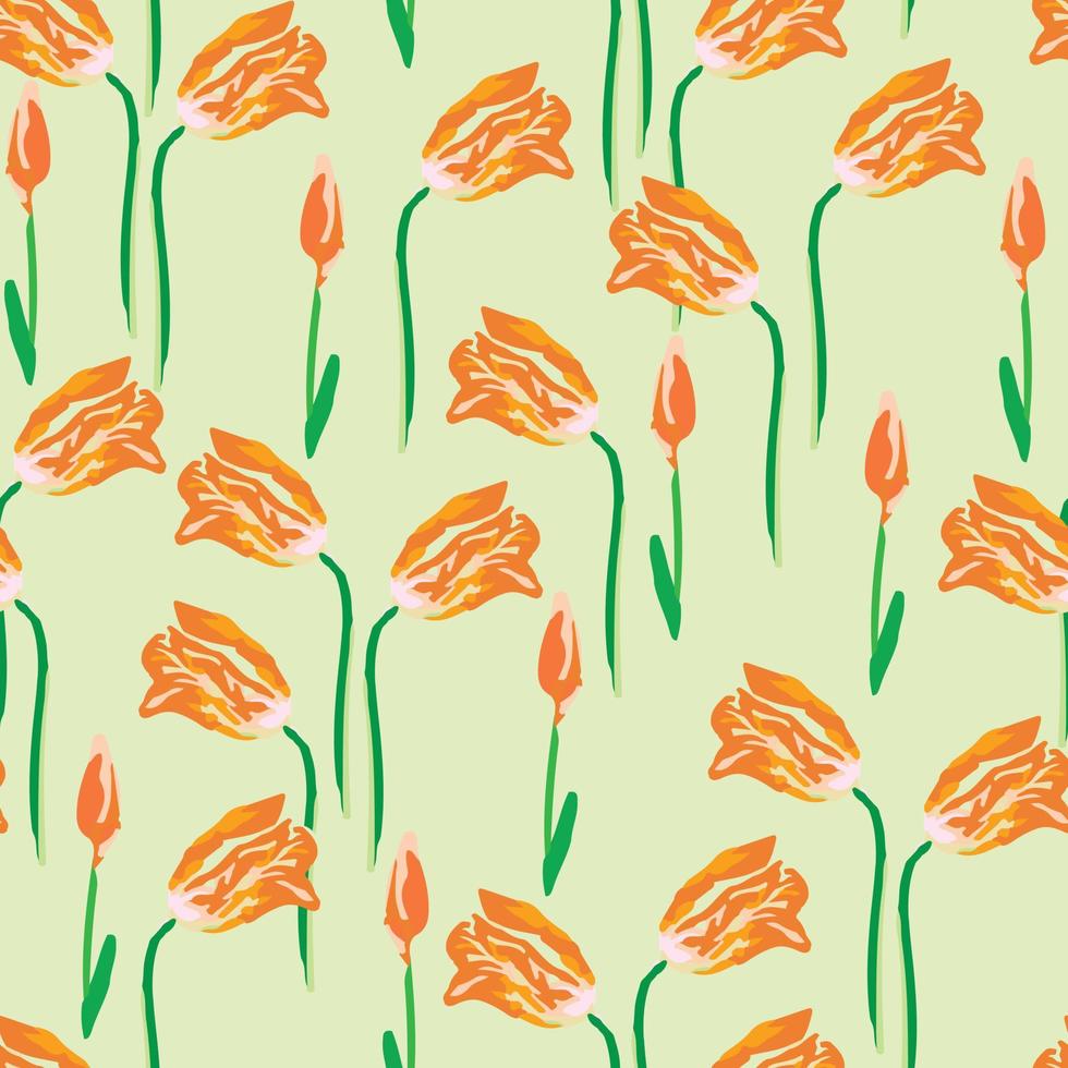 fondo de patrón de plantas sin costuras con flores de tulipán naranja, tarjeta de felicitación o tela vector