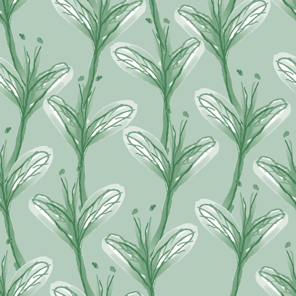 fondo de patrón de hojas verdes dibujadas a mano sin costuras, tarjeta de felicitación o tela vector