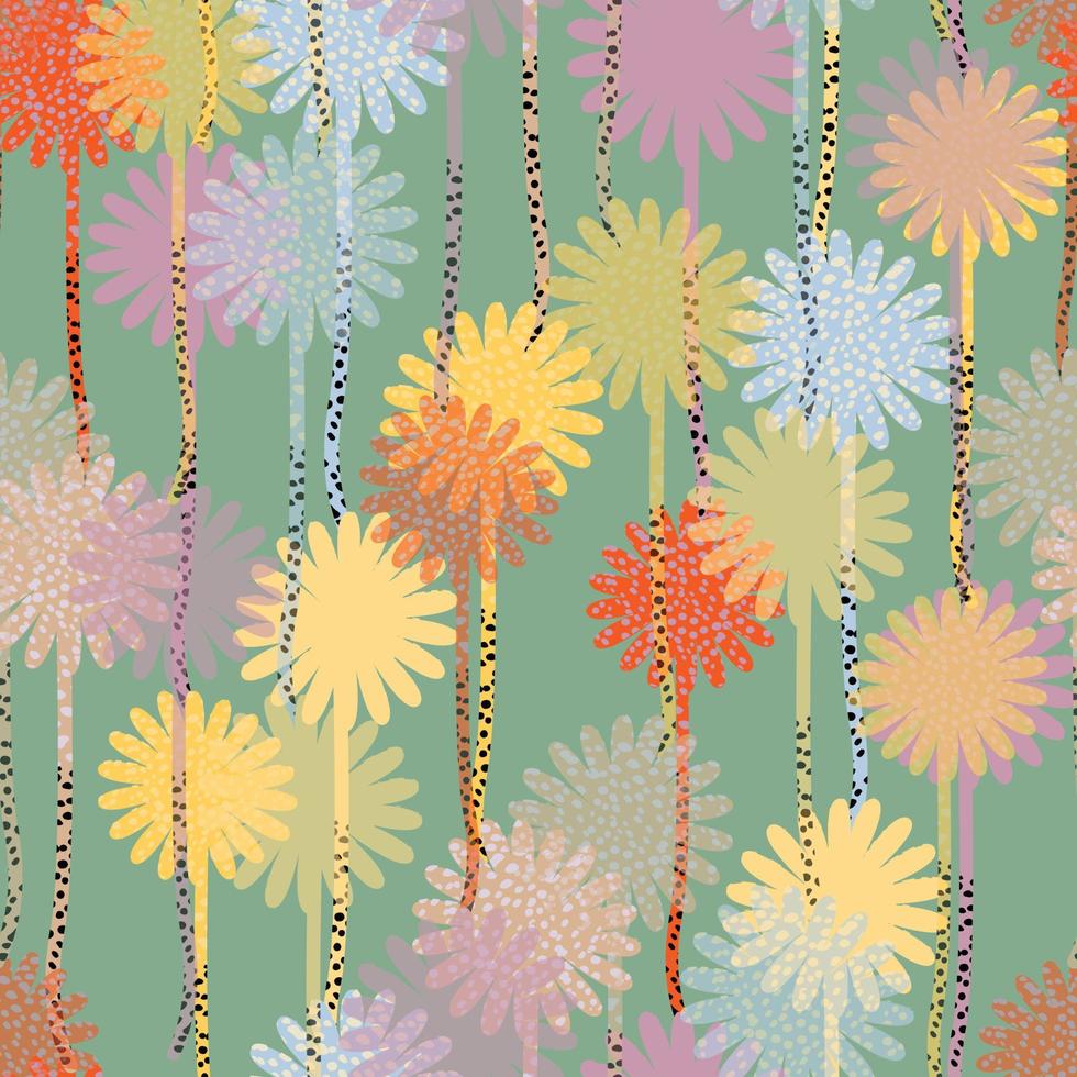 seamless hand drawn cute polka seamless hand drawn cute polka dot flowers pattern on green background , greeting card or fabric vector