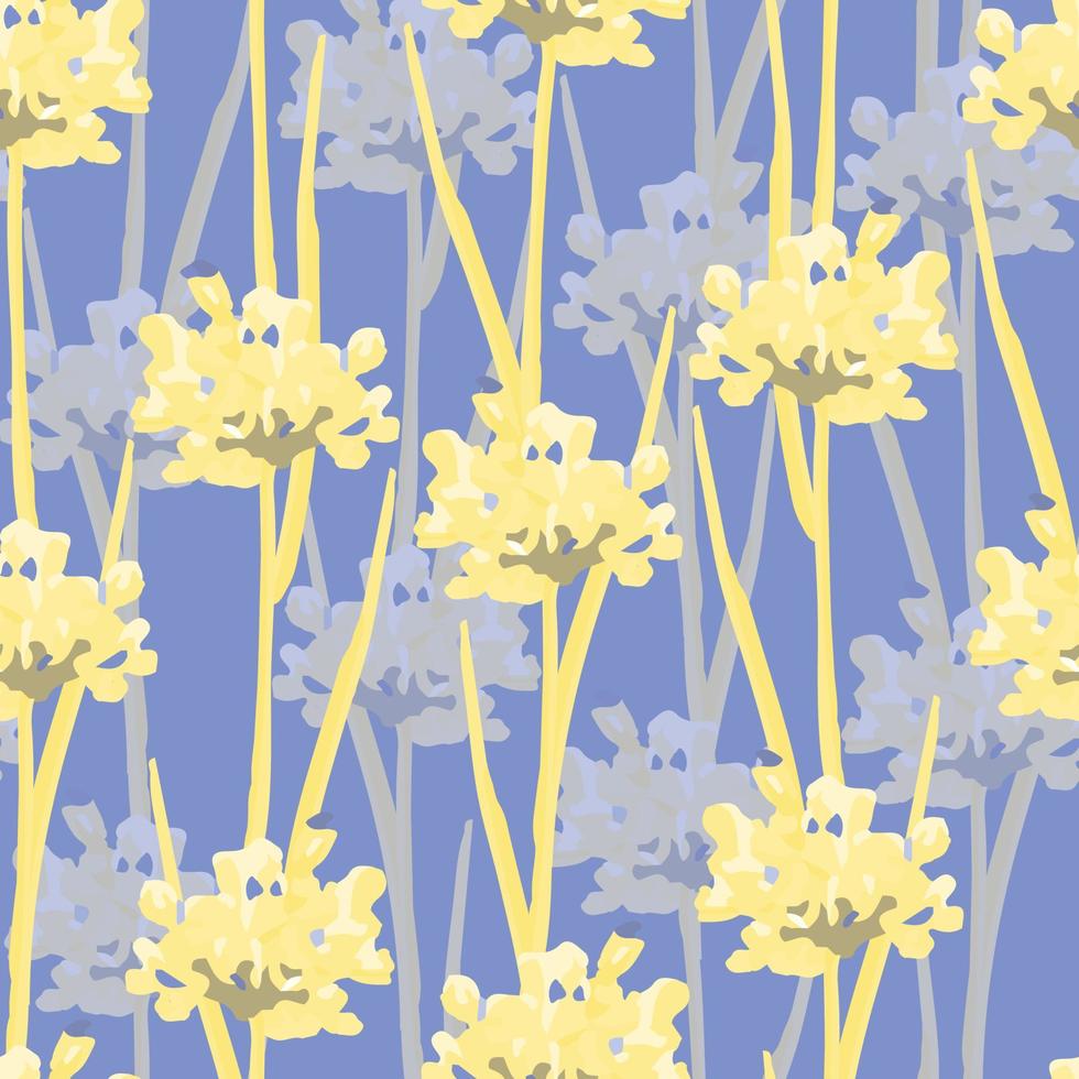 seamless nature pattern background with yellow hand drawn flower bush , greeting card or fabric vector