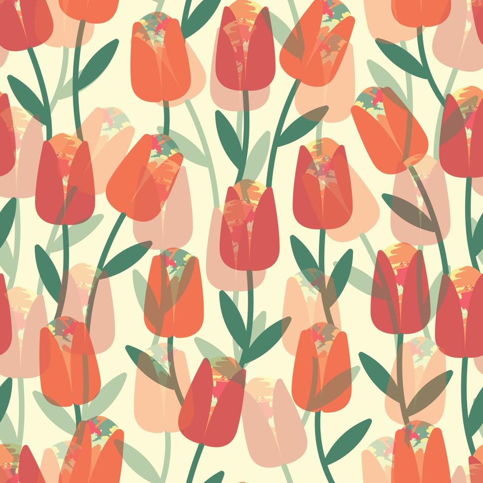 Fondo de patrón de flores de tulipán rojo abstracto sin costuras, tarjeta de felicitación o tela vector