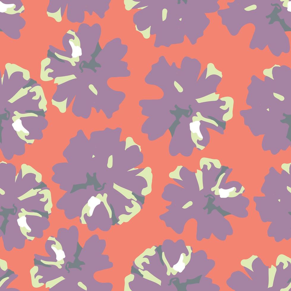 seamless abstract hand drawn  violet flowers pattern on pink background , greeting card or fabric vector