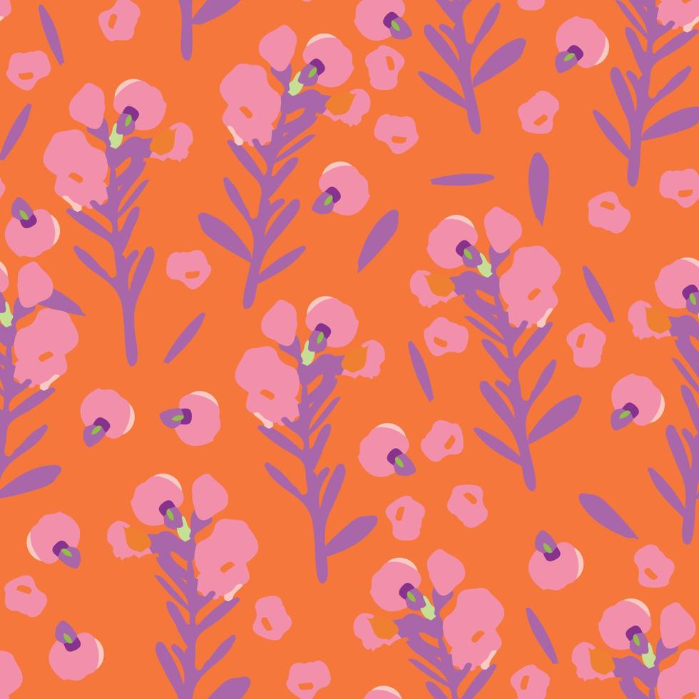 seamless hand drawn multicolour flowers on orange background , greeting card or fabric vector