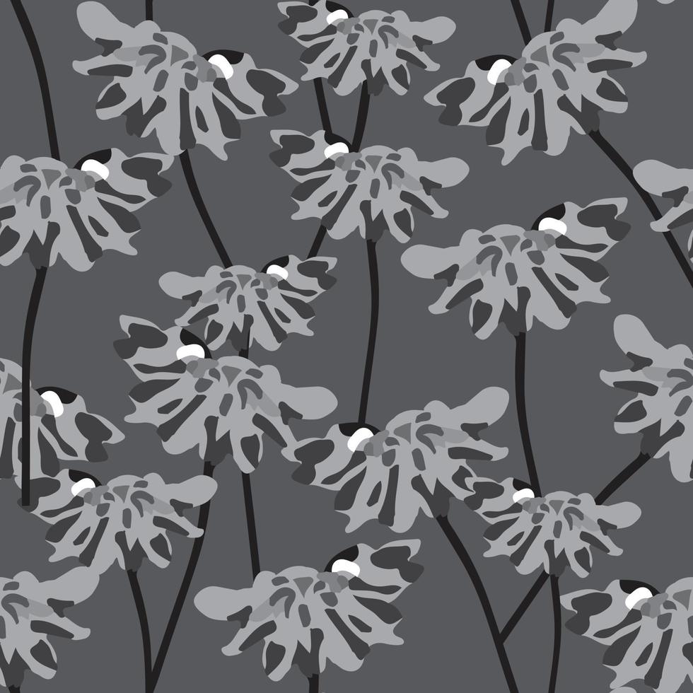 fondo de patrón de plantas sin costuras con flores negras y blancas, tarjeta de felicitación o tela vector