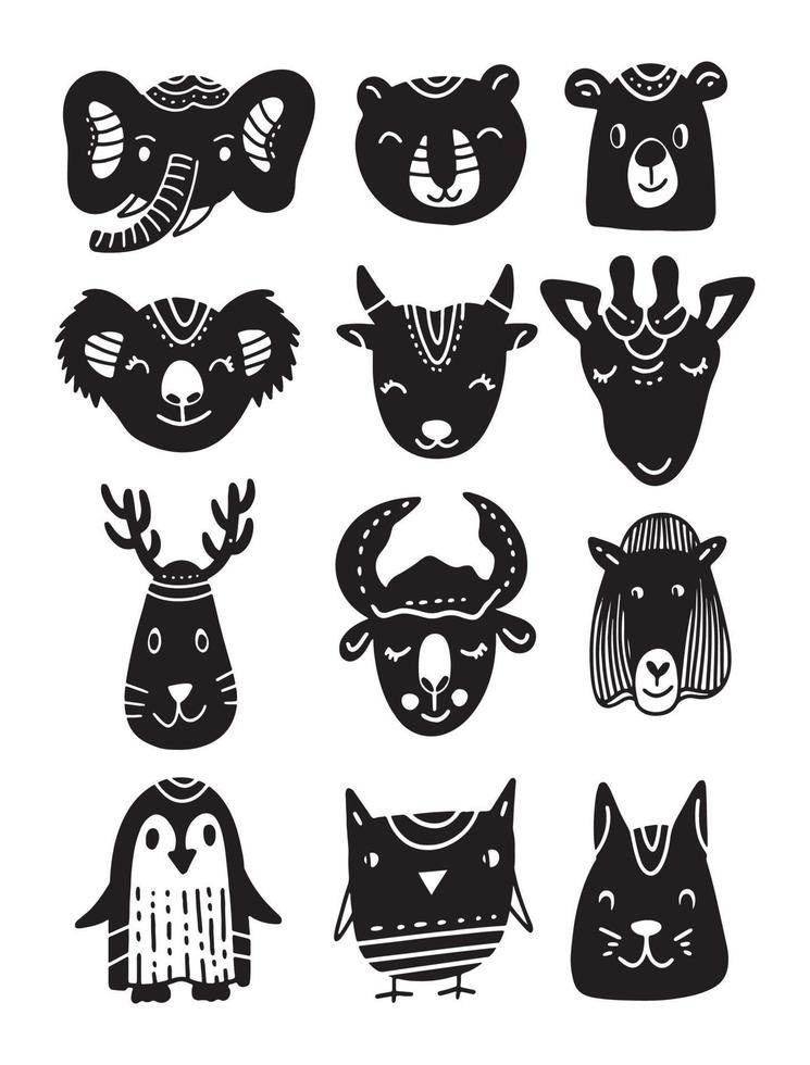 animal doodle hand drawn abstract set vector
