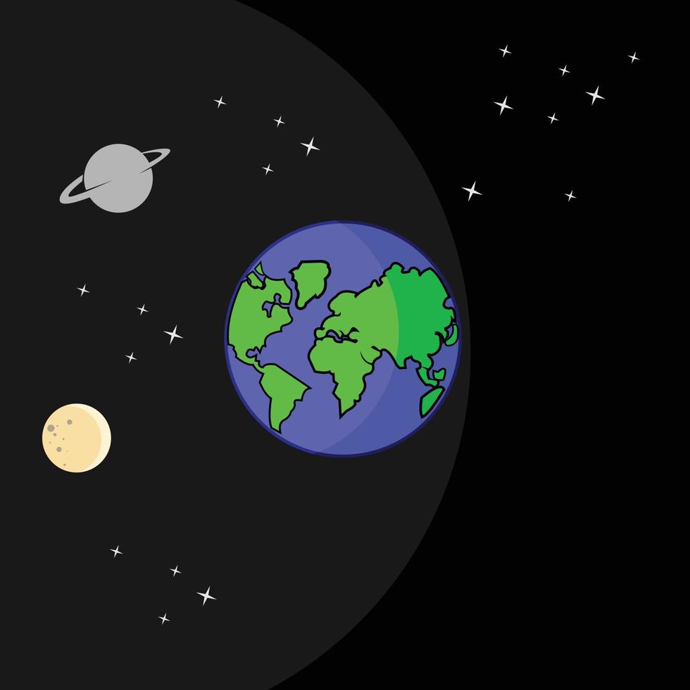 ilustración de vector de dibujos animados de espacio con diferentes planetas