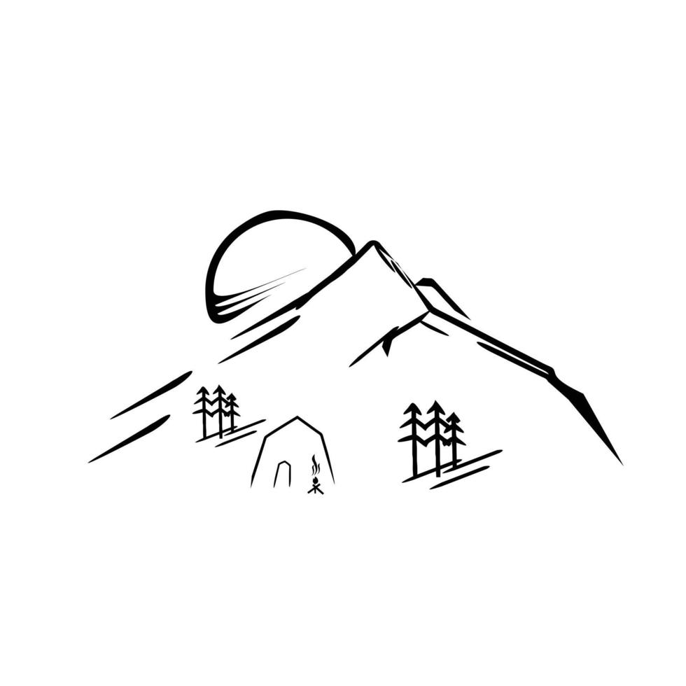 logotipo de montaña y concepto de línea mono. ilustración de diseño vector