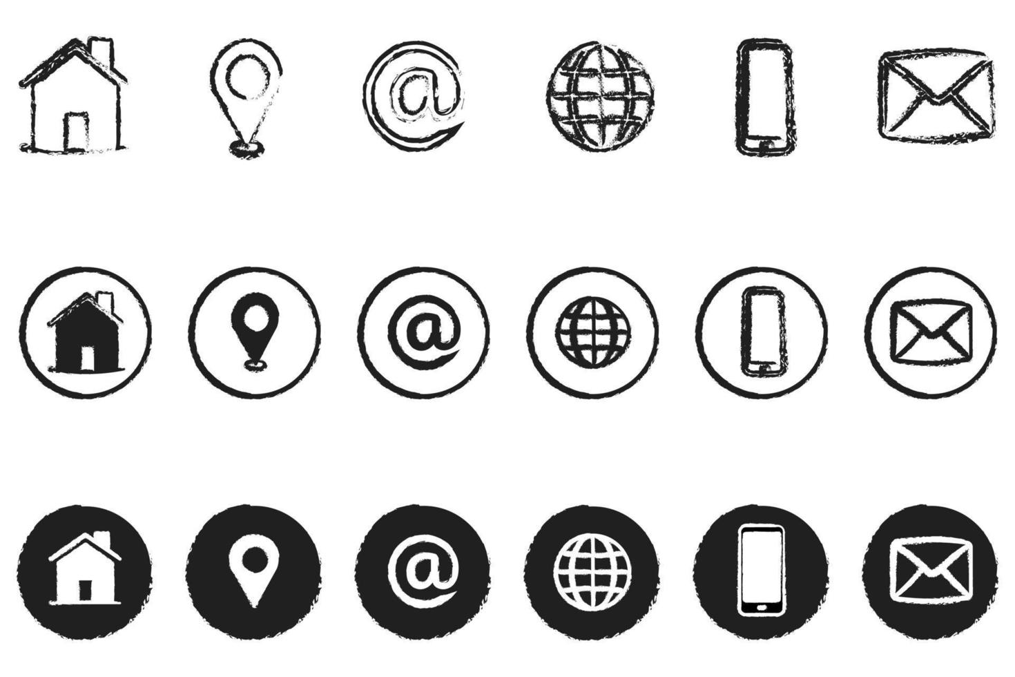 Grunge style Contact icon set. Button Communication set. Vector illustration