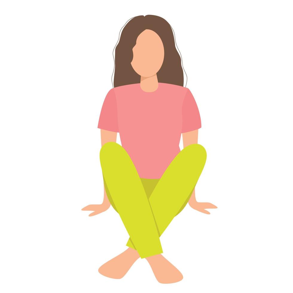 Girl sitting on floor. Flat isolated vector illustration.