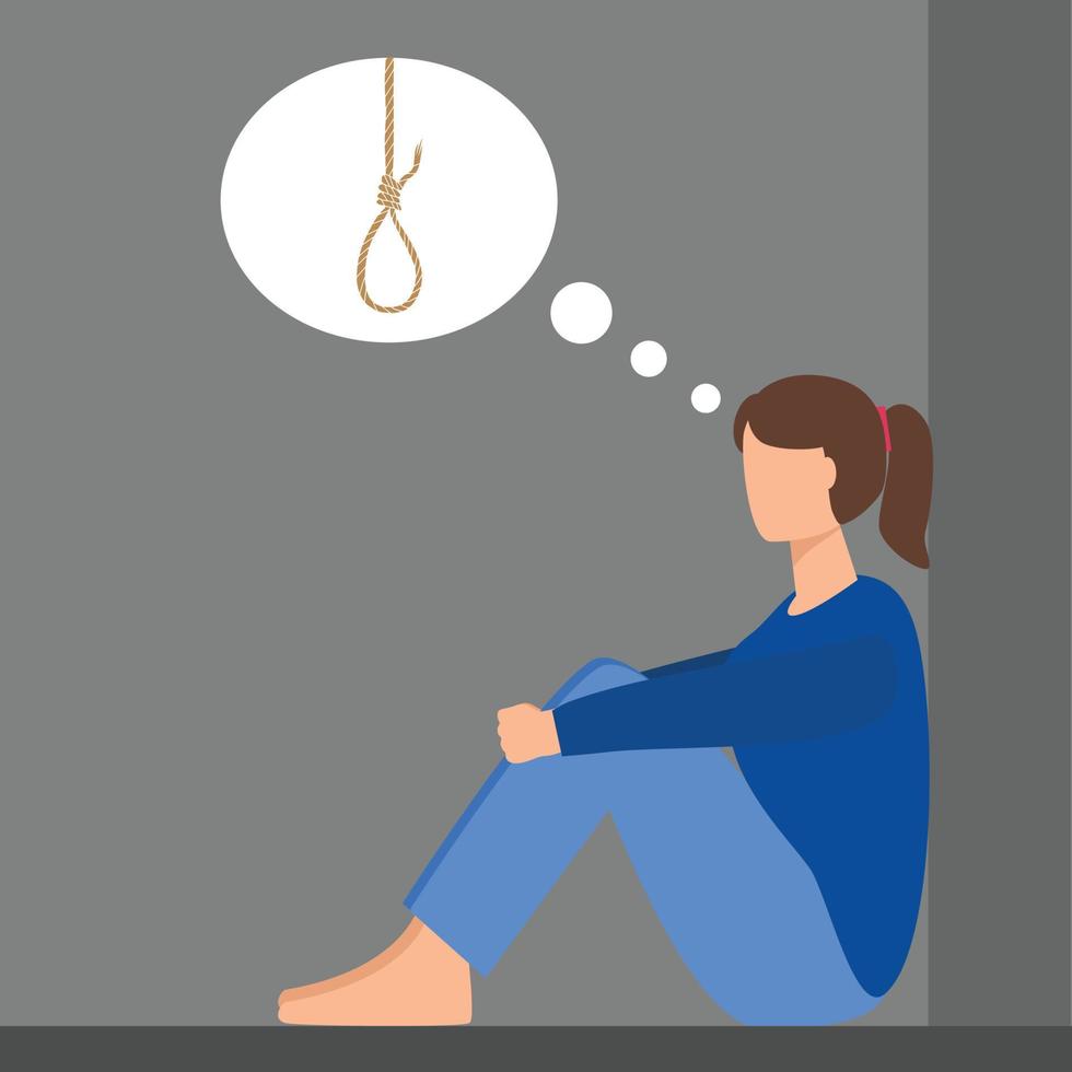 Sad and Unhappy girl. Depressed. Depression in Women and girls.Vector illustration. vector