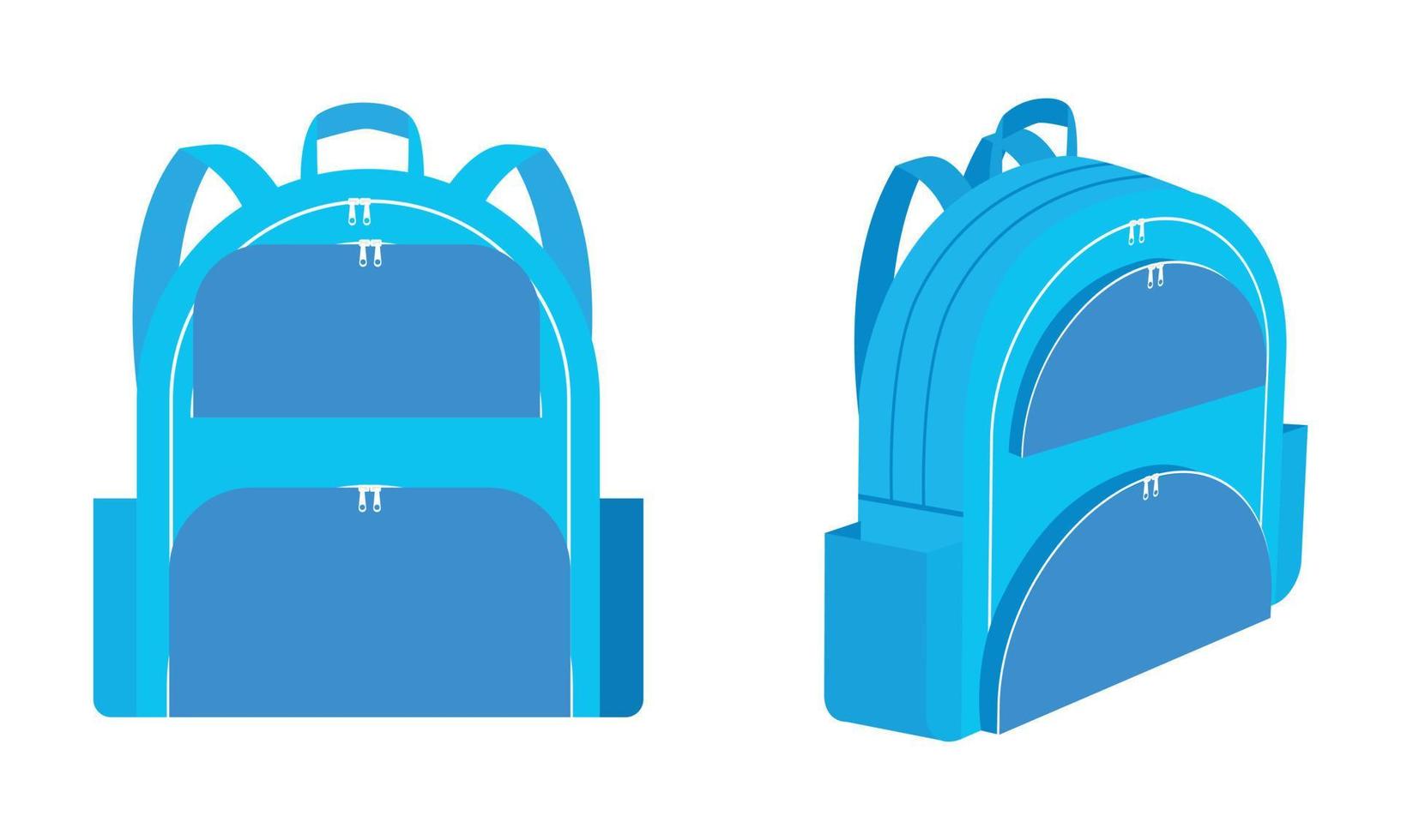Cyan foldable backpack with front zippered pocket, outdoor folding storage package, travel bag, sports gym bag, sketch template isolated on white background vector