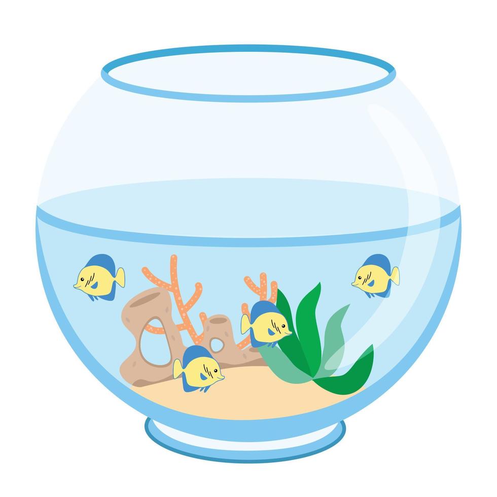 acuario con peces dorados aislado en un fondo blanco. ilustración vectorial en estilo de dibujos animados. perfecto para diseño infantil o para decorar una tienda de mascotas vector